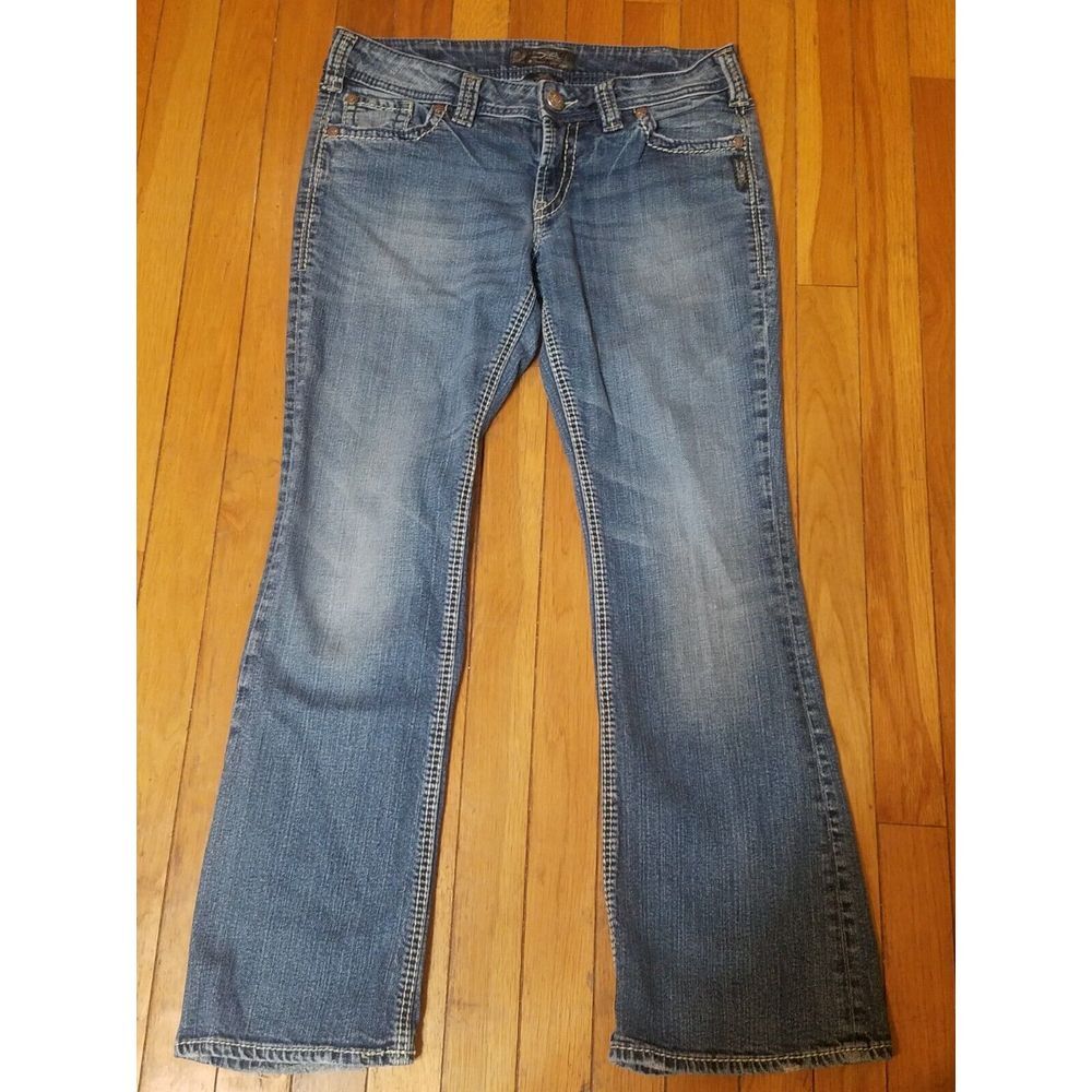 Silver Suki Surplus Western Glove Works Blue Jeans Denim Distressed Fit 30X30